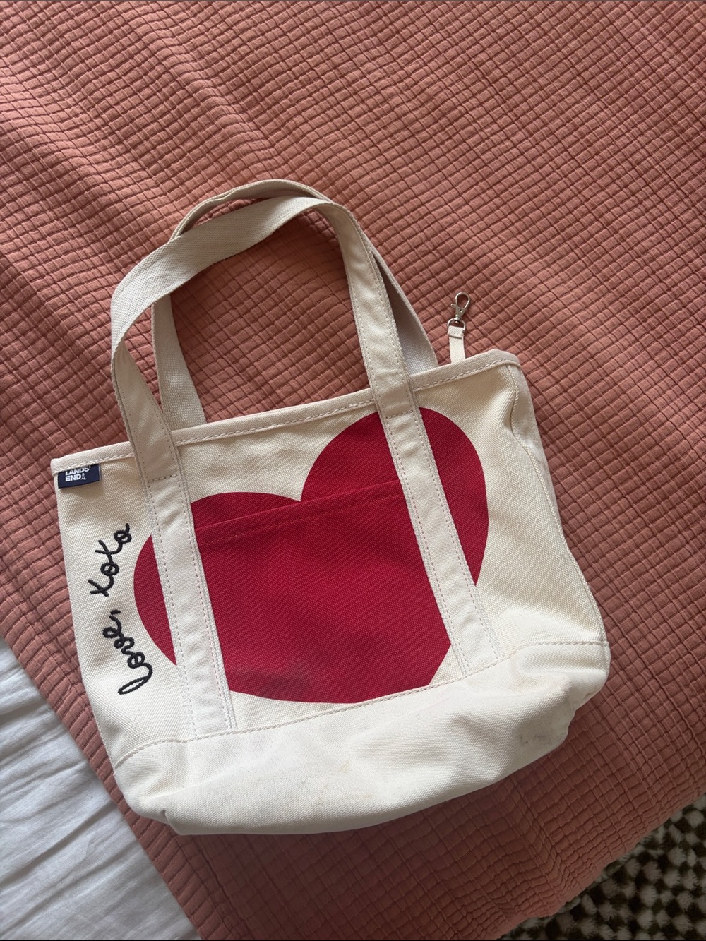 Lands' End Cream Canvas Tote with Red Heart
